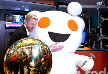 Following its IPO, Reddit's stock price experiences a 30% increase in value, with shares closing up.