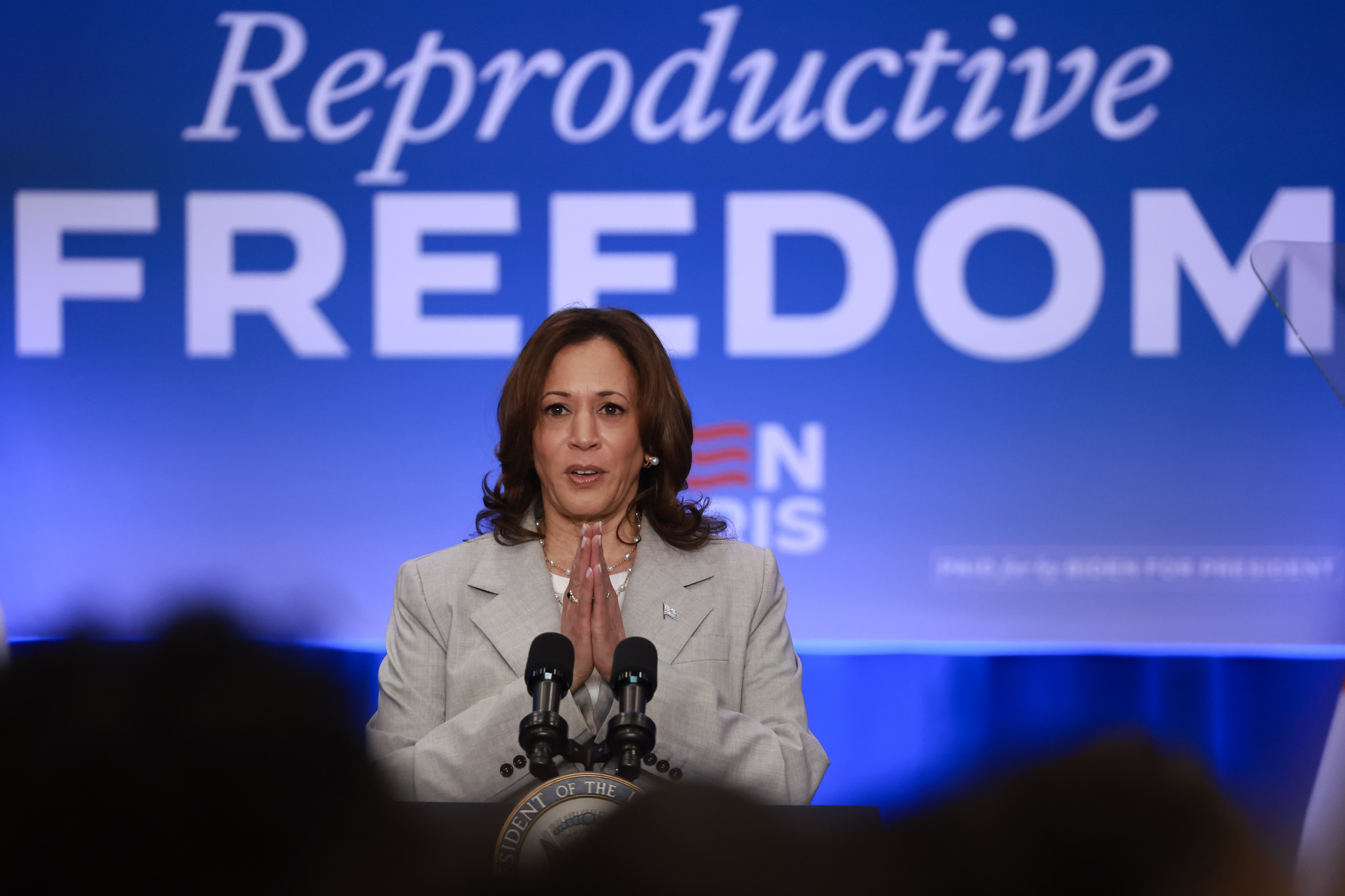 In a sex-positive podcast interview, Harris criticizes Trump's abortion record.