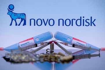 Eli Lilly experiences a dip while Novo Nordisk experiences a 5% increase based on promising weight loss trial results.