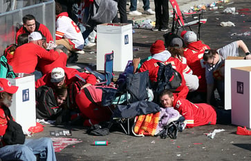 Nearly two dozen people, including children, are wounded in a shooting at the Kansas City Chiefs' Super Bowl celebration.