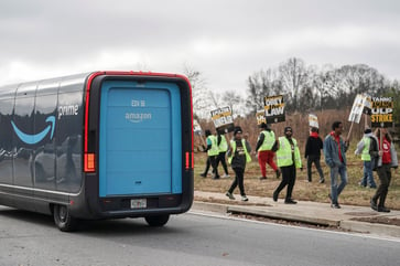 Workers at seven Amazon facilities go on strike during the busiest shopping time of the year.