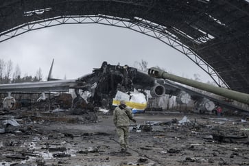 Images reveal the wreckage of the world's largest cargo aircraft in Ukraine.