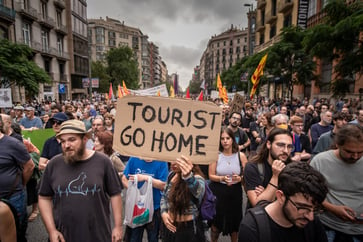 Despite protesters' request for tourists to leave, more arrived in Spain.