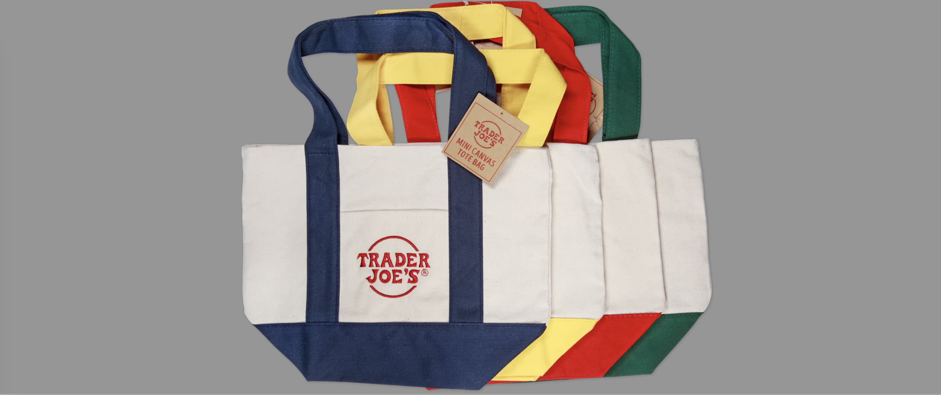 Mini tote bags available at Trader Joe's for $2.99, but only for a limited time.