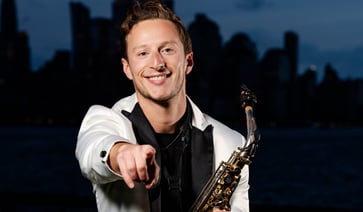 A 30-year-old saxophonist earns up to $176,000 annually by performing at an average of 80 events per year.