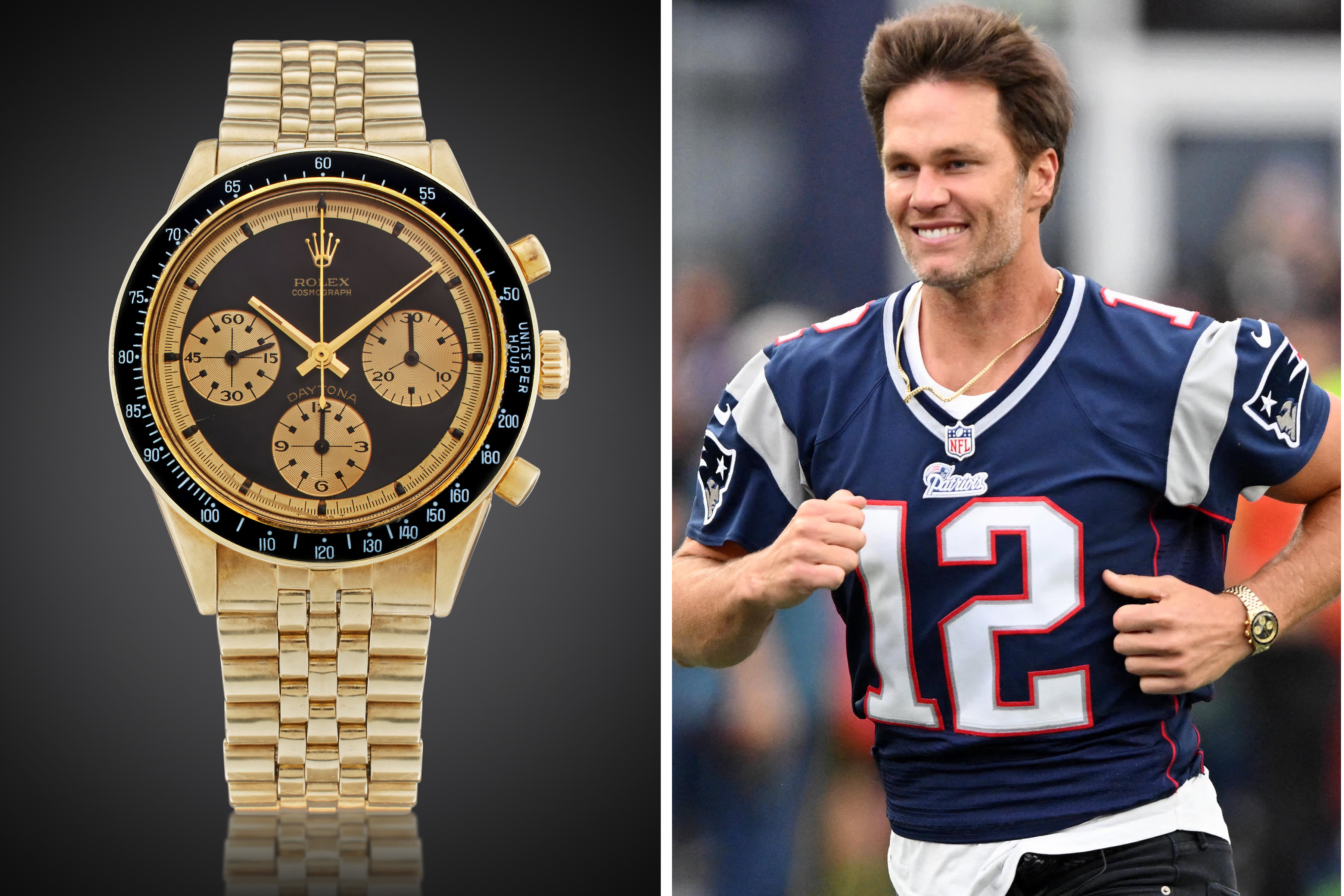 At auction, game-worn jerseys fetch a staggering $9 million, with Tom Brady watching on.