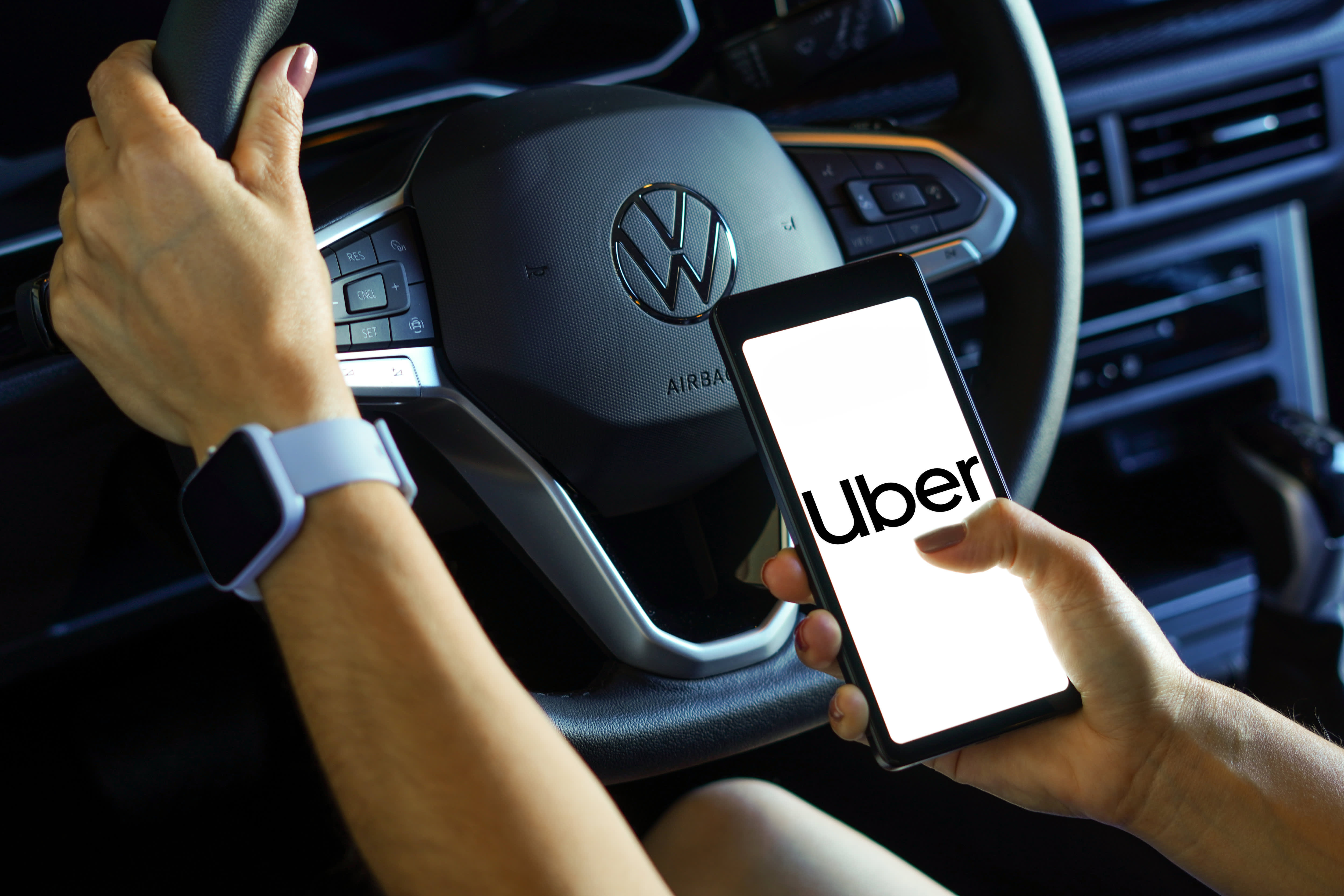 Uber displays average wait time and ride expenses in thousands of cities.