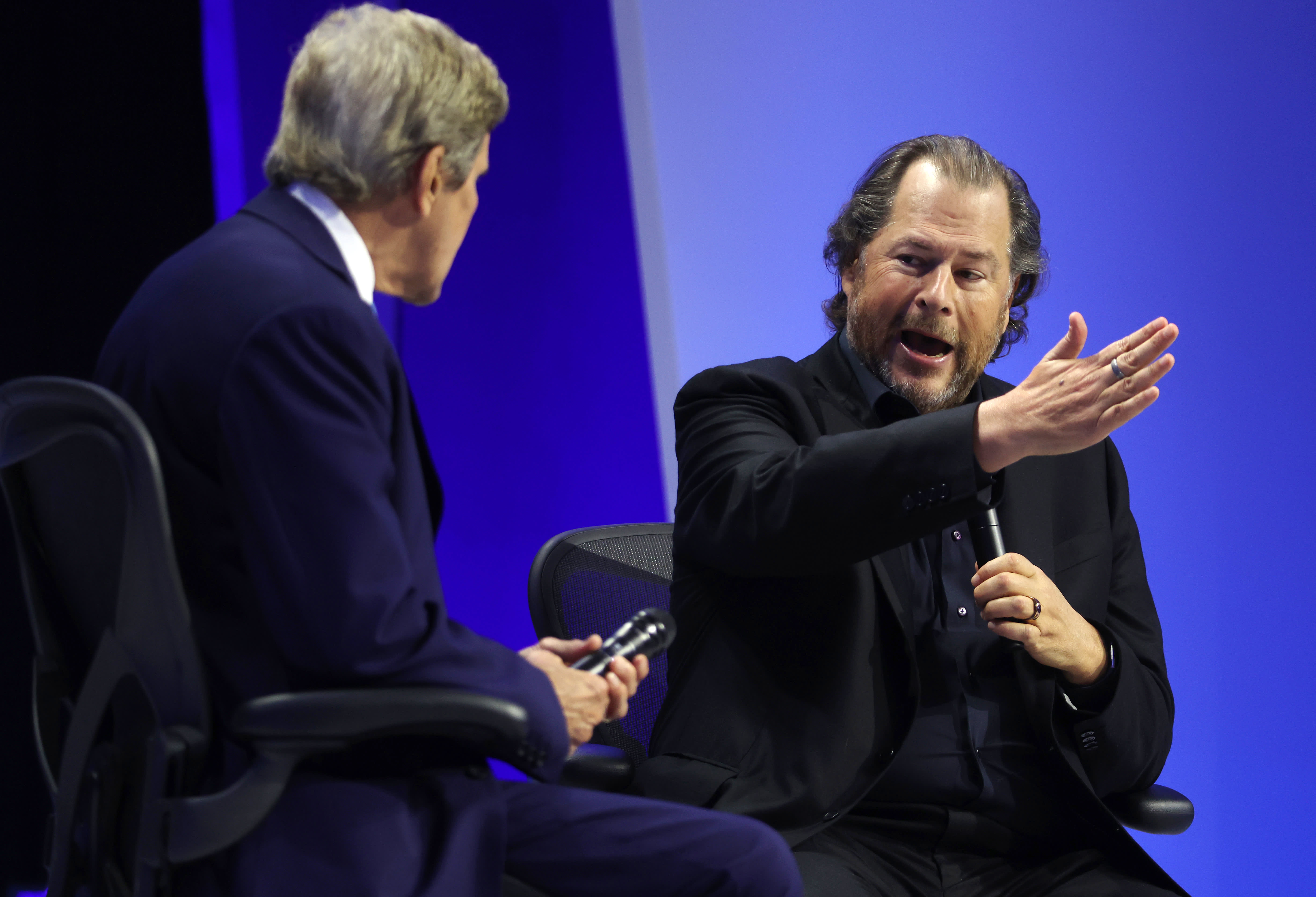 Salesforce's stock price rises following a better-than-anticipated financial report.