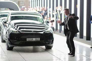 Elon Musk showcases his dance moves while inaugurating the new Tesla factory in Germany.