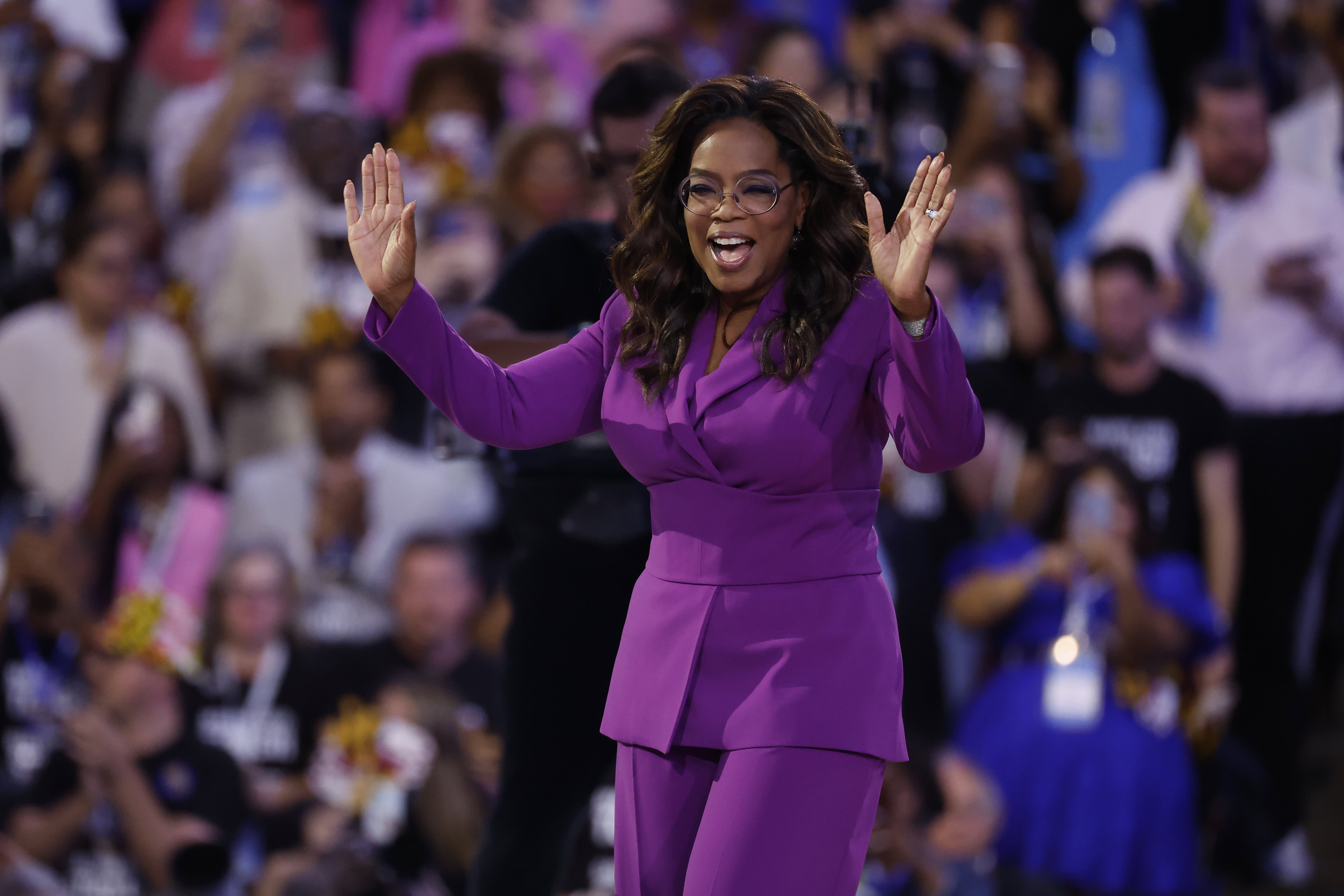 Oprah Winfrey praises Kamala Harris, calling her a symbol of America's greatest qualities.